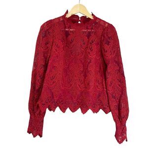 Saylor Norma Red Lace Top Long Sleeve High Neck Sheer